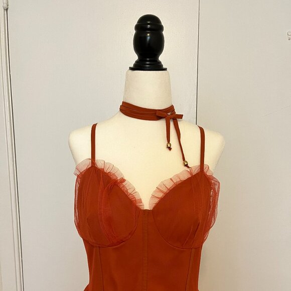Rust Red Tulle Corset Maxi Dress | Romantic Gown | XL/US M-L (Chinese sizing) - Picture 5 of 12